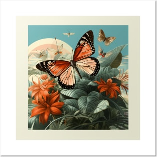 Vintage butterfly tropical collage art Posters and Art